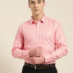 SOJANYA Men Pink & Maroon Regular Fit Printed Formal Shirt-image-13