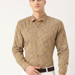 SOJANYA Men Beige & White Classic Regular Fit Printed Semiformal Shirt-picture-12