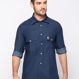 GIORDANO Men Blue Smart Slim Fit Solid Denim Casual Shirt-picture-16