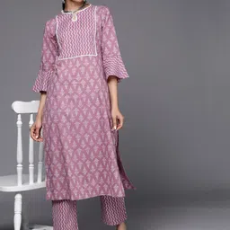 Varanga Women Mauve Pure Cotton Ethnic Motifs Printed Kurta with Trousers-12