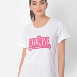 Clovia Women White & Pink Printed Training and Gym T-shirt-image-29