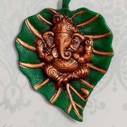 eCraftIndia Brown Lord Ganesha on Green Leaf Wall Hanging-image-70