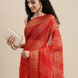 Mitera Red & White Leheriya Print Celebrity Pure Chiffon Saree-picture-3