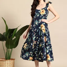 Mast & Harbour Floral Print Smocked Tiered A-Line Midi Dress-picture-16