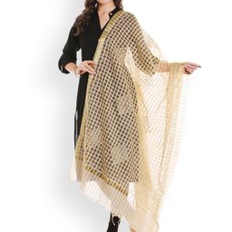 Dupatta Bazaar Beige & Golden Embroidered Cotton Silk Dupatta .-image-7