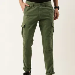 IVOC Men Olive Green Pure Cotton Slim Fit Cargos-image-53