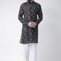 Hangup Men Black & White Printed Kurta with Churidar-52