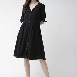 SCOUP Women Solid Black A-Line Dress-picture-13