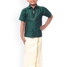 Thala-thalapathy Boys Green & Cream-Coloured Shirt and Veshti With A Gift Set-29