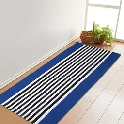 Saral Home Blue & Black Striped Pure Cotton Multi-Purpose Floor Runner-42