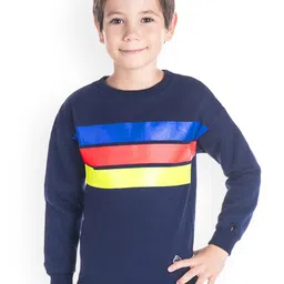 Cherry Crumble Unisex Kids Navy Blue & Yellow Striped Sweatshirt-picture-23