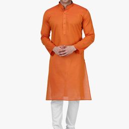 RAJUBHAI HARGOVINDAS Men Orange & White Solid Kurta with Churidar-29
