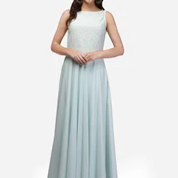 V&M Women Blue Self Design Maxi Dress-image-31