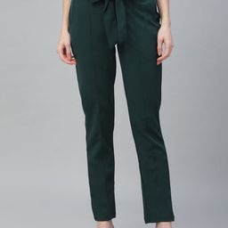 Athena Women Green Regular Fit Solid Regular Trousers-image-1
