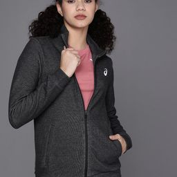 ASICS Women Charcoal Solid Mock-Collar Lightweight Training Sporty Training Jacket-18