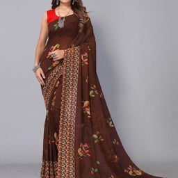 DIVASTRI Floral Printed Brown Saree-picture-13