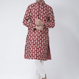 DEYANN Men Maroon & Off-White Printed Straight Kurta-38
