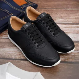 LOUIS STITCH Men's Casual Diamond Embossed Black Sneakers-image-1