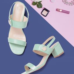 Allen Solly Green Croc Textured Block Heels-image-4
