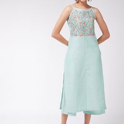 Pannkh Women Green & Orange Yoke Design Straight Kurta-image-76