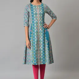 W Women Blue Ethnic Motifs Printed Anarkali Kurta-picture-20