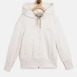 Alcis Girls Off-White Solid Hooded Sweatshirt With Melange effect-image-34