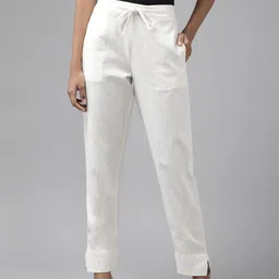 Yufta Women White Slim Fit Pure Cotton Trousers-image-11
