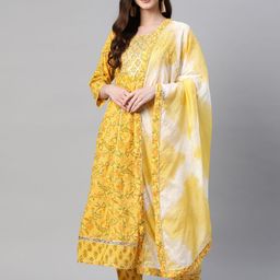 Readiprint Fashions Floral Printed Panelled Pure Cotton Kurta with Palazzos & Dupatta-picture-48