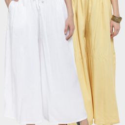 Clora Creation Women Pack Of 2 Off-White & Beige Solid Wide Leg Palazzos-25