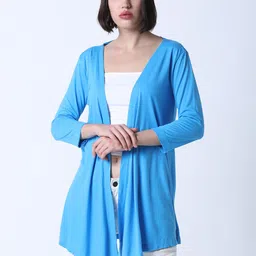 Huetrap Women Turquoise Blue Solid Open Front Shrug-picture-52