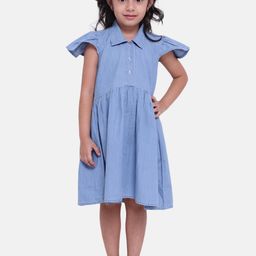 BownBee Girls Blue Solid Shirt Denim Dress-image-30