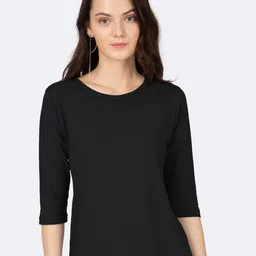 Bewakoof Women Black Solid Round Neck Slim Fit T-shirt-image-25