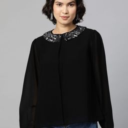 Cottinfab Black Solid Jewel Neck Top-picture-38