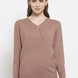 Gipsy Women Dusky Pink Solid Pullover Acrylic Sweater-picture-14