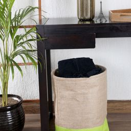 My Gift Booth Beige & Lime Green Colourblocked Jute Laundry Bag-image-51