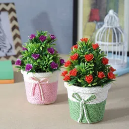 FOLIYAJ Set of 2 Artificial Flowering Plants with Pots-6