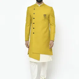 KISAH Men Mustard & White Solid Sherwani Set-40