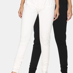 TSG Bliss Women Pack Of 2 Black & Off-White Solid Churidar-Length leggings-image-56
