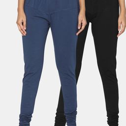 TSG Bliss Women Pack Of 2 Black & Blue Solid Churidar-Length leggings-image-91