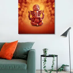 999Store Orange Ganesha Background &  Golden Bubble Wall Painting-10