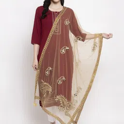 Clora Creation Gold-Toned Embroidered Dupatta-43