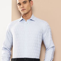 INVICTUS Pure Cotton Self Design Slim Fit Textured Formal Shirt-image-91