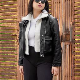 Tokyo Talkies Women Black Crop Leather Jacket-image-17