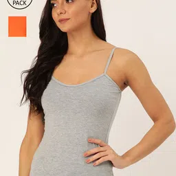 Lady Lyka Women Orange And Grey Solid Camisoles-image-57