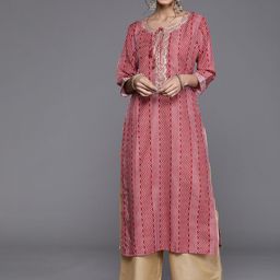 Varanga Women Red & Beige Bandhani Printed Indie Prints Kurta-image-52