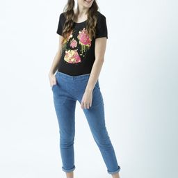 Huetrap Women Black Printed Round Neck T-shirt-picture-25