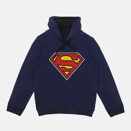Superman Boys Navy Blue Printed Hooded Sweatshirt With Attached Face Covering-image-88