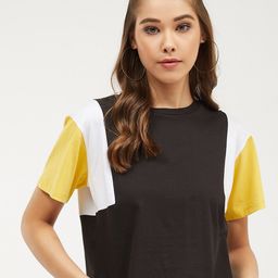 Harpa Women Black Colourblocked Round Neck T-shirt-image-112