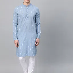 See Designs Men Blue & White Printed Kurta with Pyjamas-picture-58