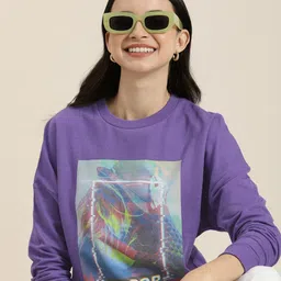 HERE&NOW Pure Cotton Round Neck Printed Sweatshirt-image-54